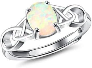 CASSIECA Anillo Plata de Ley 925 para Mujer Nudo Celta Forma Ovalada Ópalo Anillo Solitario Anillos Eternidad Compromiso Promesa Anillo Ajustable Anillos de Circonita Aniversario Boda Anillos Joyería