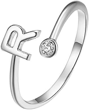 Anillo ajustable de plata chapado a la moda con letras de apertura con diamante