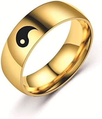 YAHOYA 8mm Yin-Yang Anillo de Pareja Tai Chi Ocho diagramas Símbolo Anillo Joyería de Acero Inoxidable para Hombres Mujeres Anillo de Pareja Tamaño 6-12 - Imagen 4