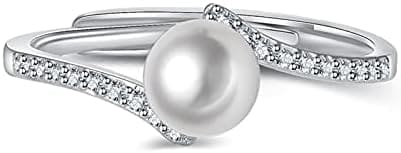 HCMA Anillos de Perlas de Moda Joyas de Plata 925 con Piedras Preciosas de circón Anillo de Dedo Abierto Accesorios Finos para Regalo de Fiesta de Compromiso de Boda - Imagen 6