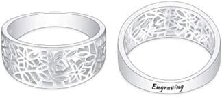 OTXIXTO 925 Plata Esterlina Flor Patrón Hoja Filigrana Margarita Anillo Estilo Vintage Boda Banda Joyería para Mujeres Tamaño 6-27