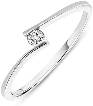 Miore Anillo solitario de compromiso en oro amarillo/blanco 9 quilates 375/1000 con diamante natural talla brillante de 0,05 quilates - Imagen 2