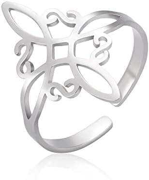 Dreamtimes Anillo de nudo de bruja para mujer de acero inoxidable, ajustable abierto para dedo celta cuaternario Wiccan brujas nudo amuleto de brujería joyería regalo de cumpleaños
