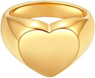 Happiness Boutique Anillo de corazón grueso para mujer, anillo de sello de color dorado, joyería de acero inoxidable, Acero inoxidable Chapado en oro Acero inoxidable, no conocido