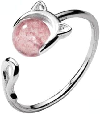 Saturey Anillos de Pendientes de Gato de Plata de Ley 925, Anillos Ajustables for Mujer