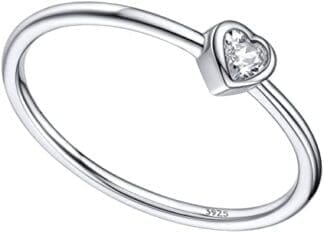 Silvora Anillo de Enternidad Alianza Plata Adolescente Promesa con Diamantes Redondos / Corazón, Talla 7-27 (9 Opciones), Viene con Caja de Regalo