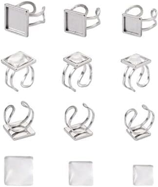 Pandahall Cabujón Anillo Base Ajustes Tamaño 7~8 304 Acero Inoxidable Ajustable Anillos Componentes con Cabujones de Vidrio para Mujer Fabricación de Anillos de Dedo