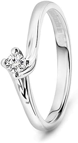 Miore anillo-solitario girado oro blanco 18 kt 750 4 garras con diamante natural 0,08 ct