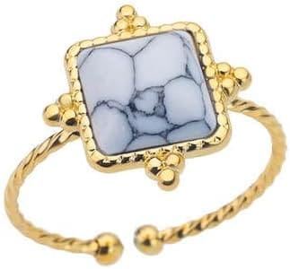 OIDIO Anillos de Piedra Cuadrada para Mujer, Anillo de Acero Inoxidable con Borde Fino Ajustable Abierto, joyería estética de Boda de Color Dorado