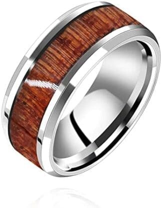 Anillos de compromiso de madera con incrustaciones de acero inoxidable en blanco y negro para hombres y mujeres Y1539