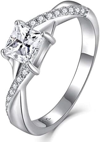 YL Anillo de Compromiso Plata de Ley 925 Corte 5A Anillo infinito de Circonita Princesa Regalo de Joyería de Banda Solitaria para Mujer