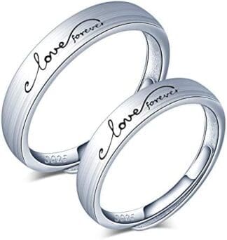 CPSLOVE Anillo de plata 925 para pareja, anillos de boda "love forever", tamaño ajustable, Anillo de compromiso