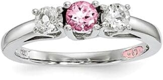 Anillo de compromiso de oro blanco de 10 quilates con topacio Swarovski rosa y transparente