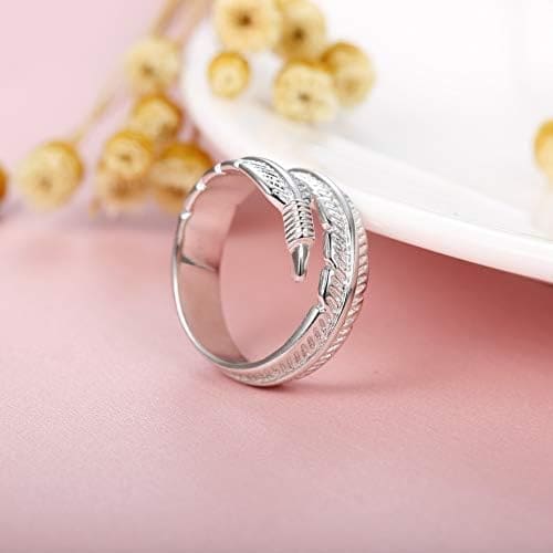 BESTEEL Anillo De Plata Esterlina 925 para Mujer Niñas Anillos de Compromiso Boda Pluma Anillo Hojas Alas de Angel Vintage Anillo Abierto Ajustable… - Imagen 3