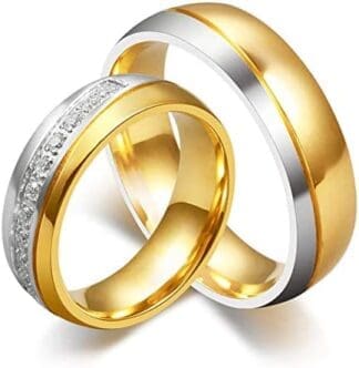 ANAZOZ Anillo 1 Pcs Anillo Pareja Oro,Anillo Acero Inoxidable Anillo Compromiso Anillo de Parejas Anillo Mujer Oro Anillo Hombre Oro