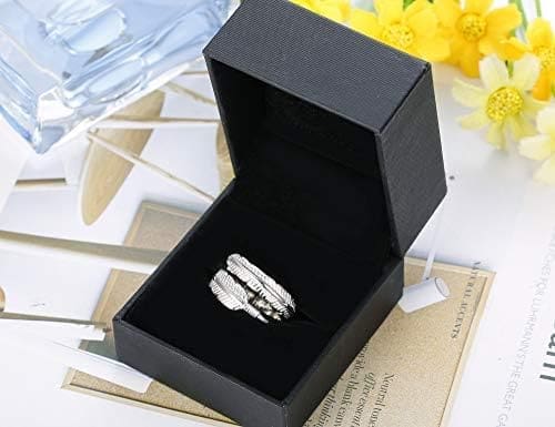 BESTEEL Anillo De Plata Esterlina 925 para Mujer Niñas Anillos de Compromiso Boda Pluma Anillo Hojas Alas de Angel Vintage Anillo Abierto Ajustable… - Imagen 6
