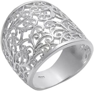 Silverly Anillo Mujeres en Plata de Ley .925 Banda Ancha Grueso Marca Agua Abierta Bordado 20 mm