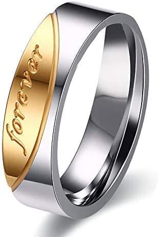 Uloveido Titanio Acero Inoxidable Oro Love Forever Anillo 6mm Hombres y 4mm Mujeres Alianzas de Boda CR058