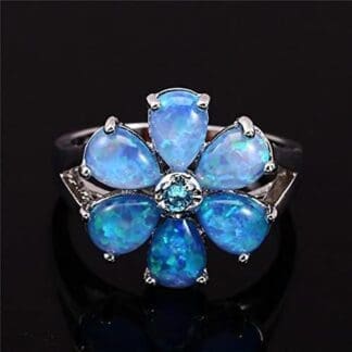 Anillo De Piedra De Ópalo De Fuego Azul Blanco para Mujer, Anillo De Compromiso De Color Dorado Y Plateado, Anillos De Boda con Flor De Cristal para Mujer
