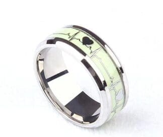 Anillos Luminosos de Noche para Mujeres y Hombres, Anillo de Latido del corazón de Acero Inoxidable, Anillos Fluorescentes Que Brillan en la Oscuridad, Regalo de joyería para Parejas