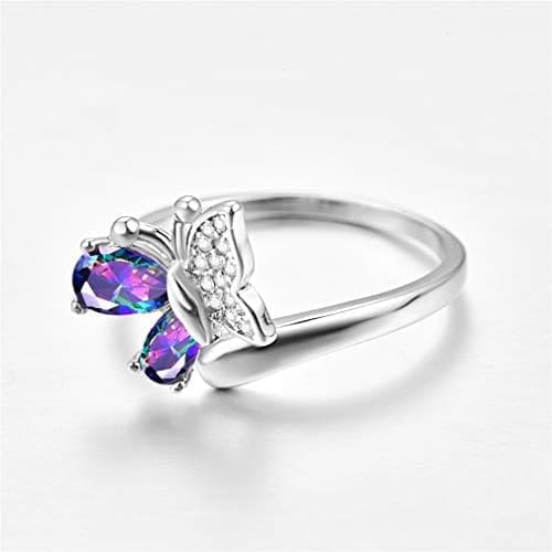 YAZILIND 925 Plata esterlina Mariposa Forma cúbica Zirconia Declaración Compromiso Anillos de Boda Mujeres Aniversario joyería - Imagen 2