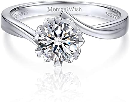 MomentWish Anillo Compromiso Mujer, Moissanita Diamante Anillos Mujer,con Certificato Gra,Alianza Solitario Plata de Ley 925,Regalo Aniversario Pareja