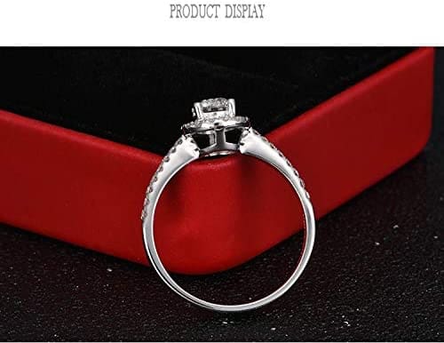 ENYU Mujer Anillos de Promesa, Anillo de Compromiso de Zirconia cúbica de Corte Redondo Anillo de Boda/Joyería El Solitario de halo es el Anillo de Compromiso Amantes de Las Novias. - Imagen 3