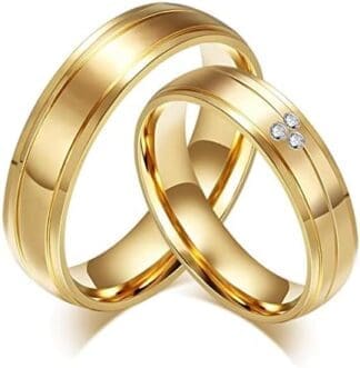 HCMA Pareja Anillo Titanio Acero Compromiso Boda joyería Oro-Color para Mujeres Pareja joyería Regalo