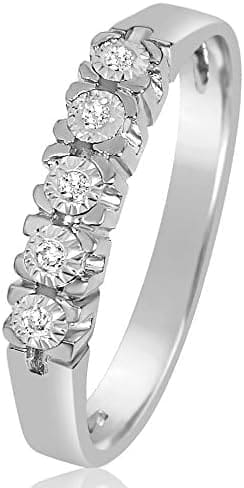 MILLE AMORI ? Anillo Mujer Compromiso Oro y Diamantes - Oro Blanco 9 Kt 375 ? Diamantes 0.03 Kt