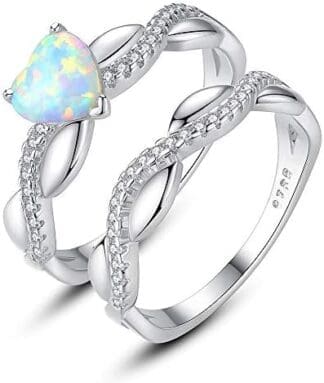 VIKI LYNN Anillo de compromiso de plata de ley 925 con forma de corazón y ópalo para mujer, anillo de compromiso de eternidad