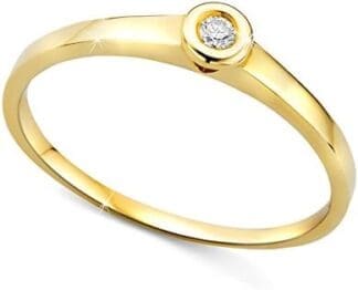 Orovi Anillo para mujer, anillo de compromiso de oro solitario, anillo de diamante de 9 quilates (375) con diamantes de 0,04 quilates