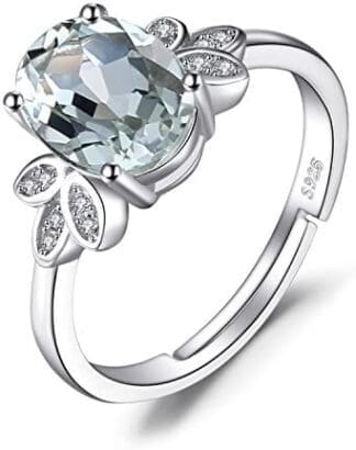 JewelryPalace Ajustable Anillo de Compromiso Mujer Plata Oro 14k Oro Rosa, Flor Anillo con 1.8ct Amatista Verde Natura Corte Ovalado, Anillos Niña Solitarios Abiertos con Piedra, Conjunto Joyas Mujer