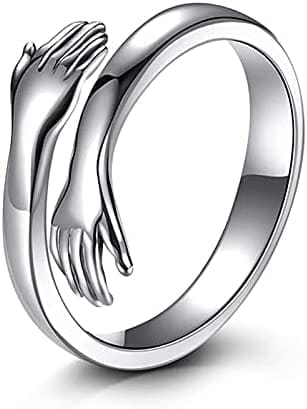 ZBOR Anillo de Abrazo de Plata Esterlina, 925 Anillo Abierto Ajustable Pareja Anillos Manos Abrazando Anillos de Compromiso Regalo para Amantes Ven a mi del Brazo para Hombres Mujeres