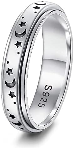 JeweBella Anillo Antiestres Giratorio Mujer Plata de Ley 925 Anillo de Ansiedad Anillo Giratorio Fidget Anillo Estrella Luna Anillos Boda Promesa Anillos de Compromiso Joyería para Mujer Talla 9-27