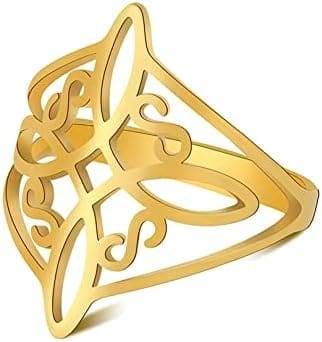 Anillo Nudo de Bruja Para Mujer Acero inoxidable celta cuaternario Wiccan estilo geométrico Brujas Nudo Anillo Brujería Amuleto Joyería Regalo