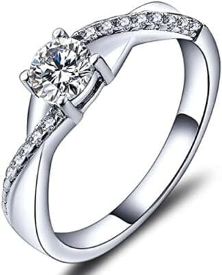 YL Anillo de Compromiso Plata de Ley 925 con 12 Piedras de Nacimiento de Circonita Solitario Infinito Anillo de Boda para Mujer Novia