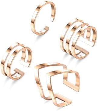 MILACOLATO 4 Piezas de Acero Inoxidable 316L Apilable Nudillos Midi Anillos para Mujer Minimalista Chevron v Anillo Línea de uñas Ajustable Conjunto de Anillo de Pulgar