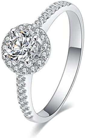 ENYU Mujer Anillos de Promesa, Anillo de Compromiso de Zirconia cúbica de Corte Redondo Anillo de Boda/Joyería El Solitario de halo es el Anillo de Compromiso Amantes de Las Novias.