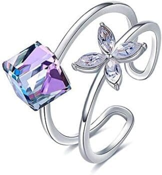 Anillo de plata de ley para mujer, diseño cuadrado de azúcar y personalidad de moda con elemento de Swarovski, anillo de joyería de mano, regalo para niñas