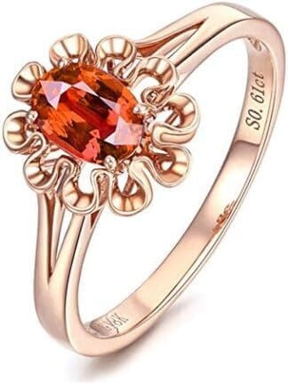 KnSam Bague Femme Fine Saphir 0.61ct Fleur élégance, Or Rose 18 Carats Élégance Cadeau Noël