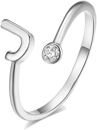 Anillo en S para mujer, chapado en plata, letras de apertura con diamante ajustable, joyería para mujer, juego de anillos de acero inoxidable