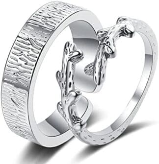 YAHOYA Anillo de tamaño Ajustable Anillo de bobinado de Color Plateado Anillo de Pareja de Bosque de montaña para Hombres Mujeres Compromiso de Pareja Joyería Regalo