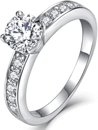 YL Anillo de Compromiso 925 Plata de Ley corte 5A Circonia Anillo Regalo de Joyería Solitario para Mujeres