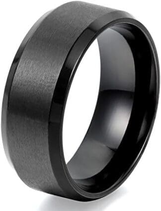 JewelryWe Anillo de Hombre Mujer Unisex, 8mm Anillo Clásico de Boda Compromiso, Acero Inoxidable,Color Negro Plateado Dorado Oro Rosa, Estilo Mecánico Minimalista?Regalo para Navidad