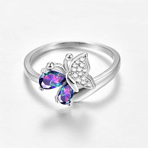 YAZILIND 925 Plata esterlina Mariposa Forma cúbica Zirconia Declaración Compromiso Anillos de Boda Mujeres Aniversario joyería - Imagen 4