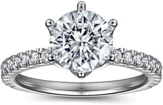 KnSam Mujer Anillo, Incrustación De 6 Puntas De Estilo Clásico Plata Circón Anillo De Bodas Plata