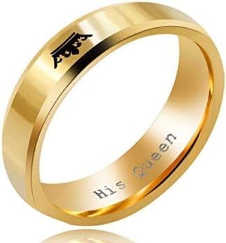 Uloveido Anillo de boda de acero inoxidable para hombres y mujeres, anillos de compromiso de oro para parejas con etiqueta de corona SN140