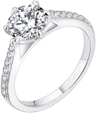 JO WISDOM Mujer Anillo Plata de Ley 925,Anillo Compromiso Boda Promesa con Circonita Cúbica 5A de 7mm, Bisutería para Mujer