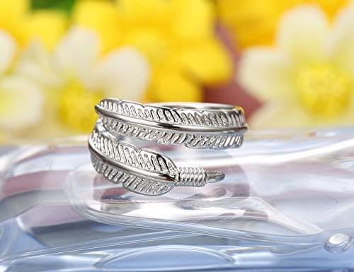 BESTEEL Anillo De Plata Esterlina 925 para Mujer Niñas Anillos de Compromiso Boda Pluma Anillo Hojas Alas de Angel Vintage Anillo Abierto Ajustable… - Imagen 4
