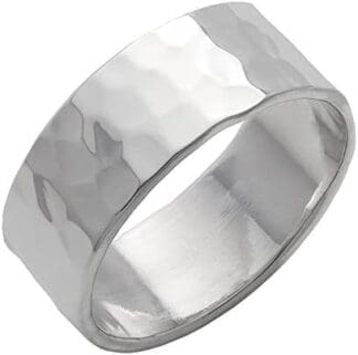 Silverly Anillo Hombres Mujeres Plata de Ley .925 Unisex Martillado Pulido Palabra Honor Simple 8mm